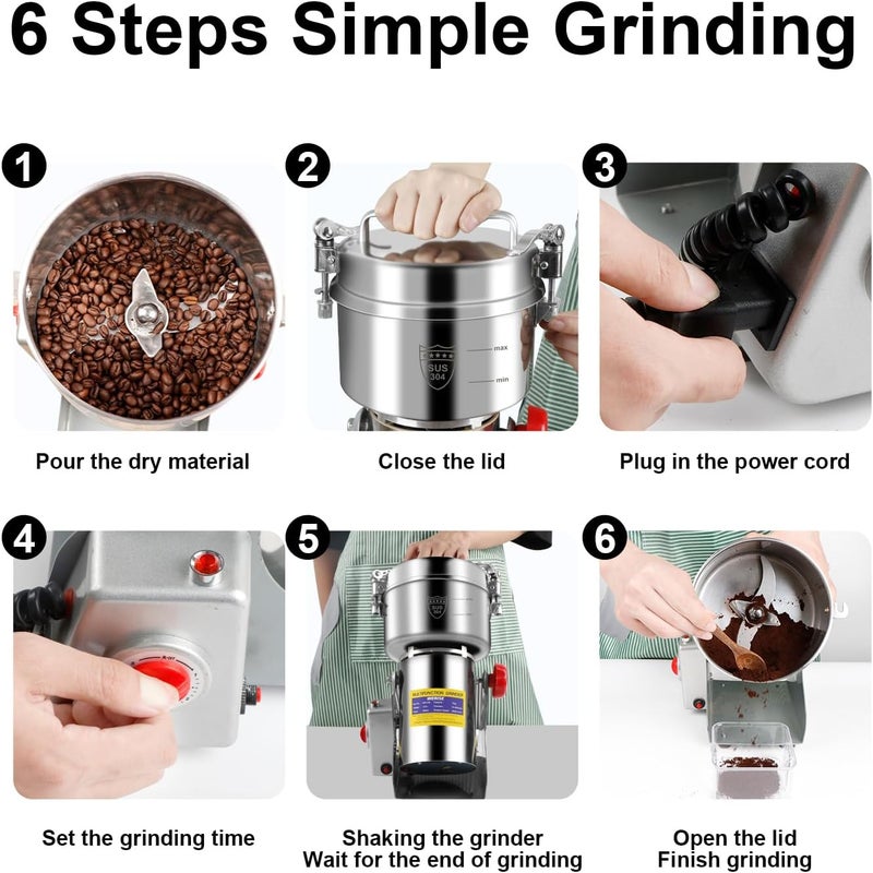 WERISE Grain Mill Grinder Electric Flour, 750g Corn Fine Powder Rice Grinder Wheat Mill for Home Kitchen Commercial Stainless Steel Spice Food Pepper Coffee Beans (Swing Type) - Image 5